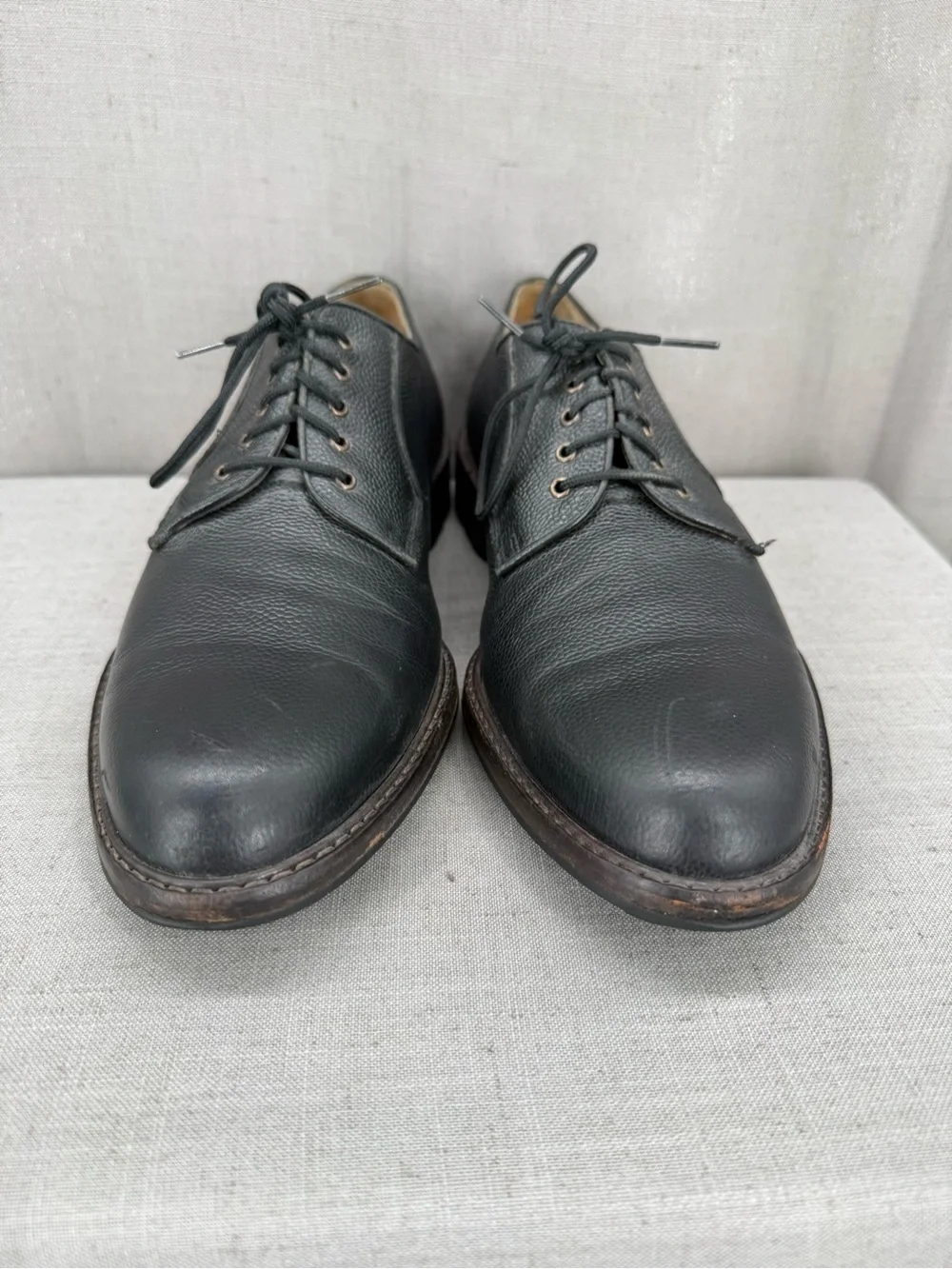 Salvatore Ferragamo Men's Black Pebble Grain Oxfords Shoes Vibram size 13B